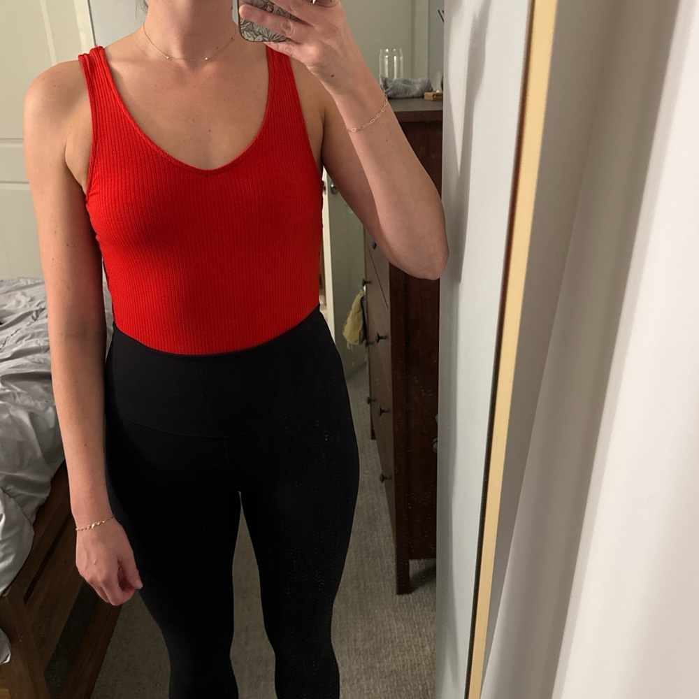 Express Red Ribbed Bodysuit
